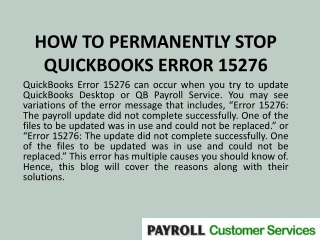 HOW TO PERMANENTLY STOP QUICKBOOKS ERROR 15276