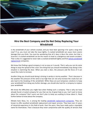 Hire the Best Company and Do Not Delay Replacing Your Windshield