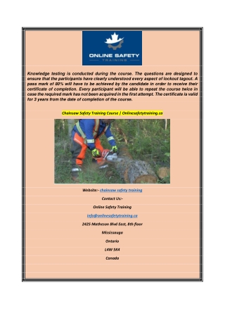 Chainsaw Safety Training Course  Onlinesafetytraining.ca