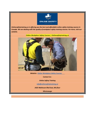 Online Workplace Safety Courses Onlinesafetytraining.ca