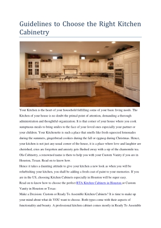 Guidelines to Choose the Right Kitchen Cabinetry