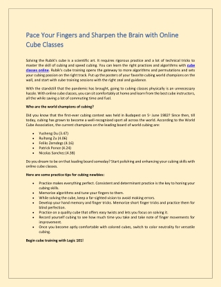 Pace Your Fingers and Sharpen the Brain with Online Cube Classes