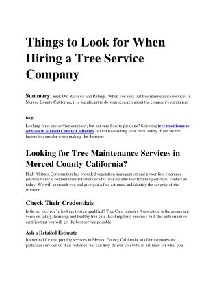 Things to Look for When Hiring a Tree Service Company