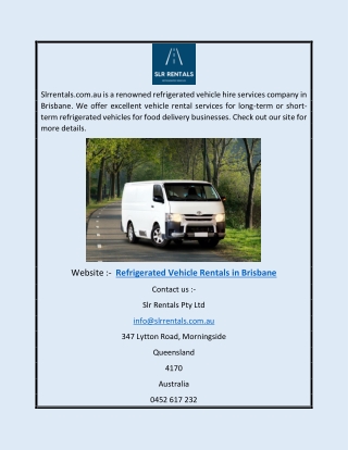 Refrigerated Vehicle Rentals in Brisbane | Slrrentals.com.au