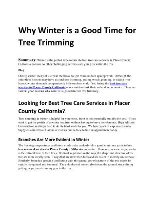 Why Winter is a Good Time for Tree Trimming