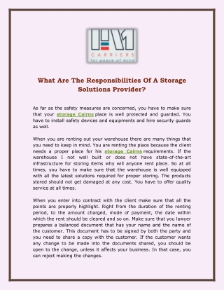 What Are The Responsibilities Of A Storage Solutions Provider