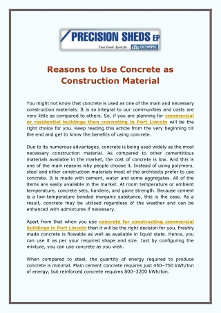 Reasons to Use Concrete as Construction Material