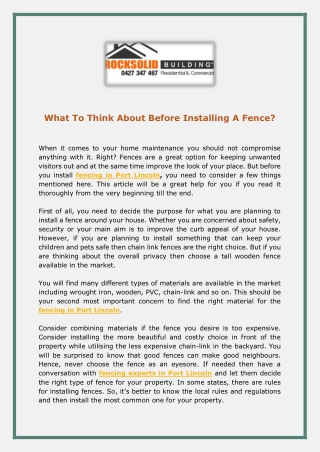 What To Think About Before Installing A Fence