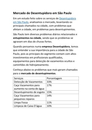 Desentupidora em São Paulo