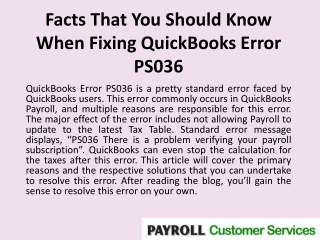 Facts That You Should Know When Fixing QuickBooks Error PS036