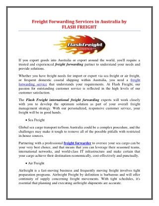 Freight Forwarding Services