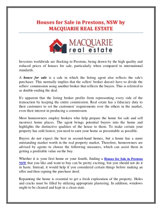 Houses for Sale in Prestons NSW