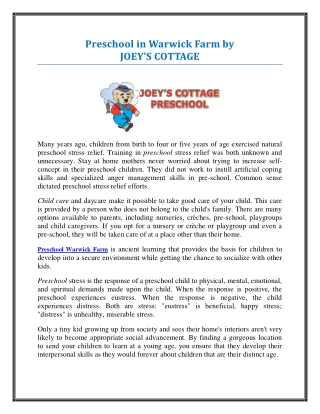 Preschool in Warwick Farm by Joey's Cottage