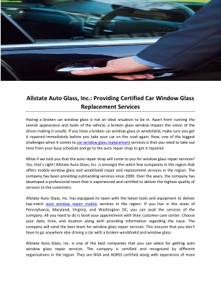 Allstate Auto Glass, Inc-Providing Certified Car Window Glass Replacement Services