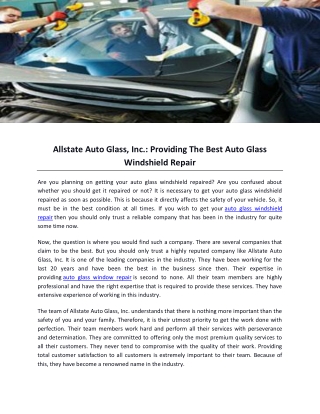 Allstate Auto Glass, Inc- Providing The Best Auto Glass Windshield Repair