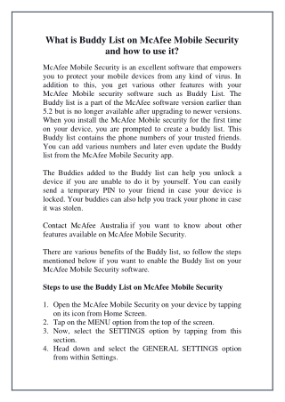 What is Buddy List on McAfee Mobile Security and how to use it?