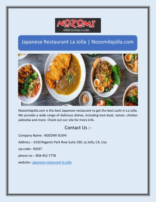 Japanese Restaurant La Jolla | Nozomilajolla.com