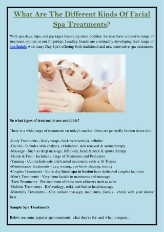 What Are The Different Kinds Of Facial Spa Treatments