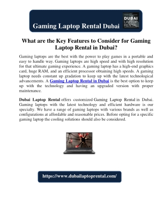 What are the Key Features to Consider for Gaming Laptop Rental in Dubai?