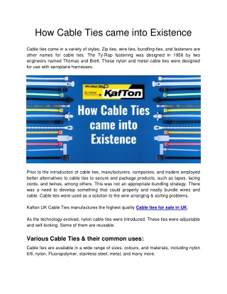 How Cable Ties came into Existence