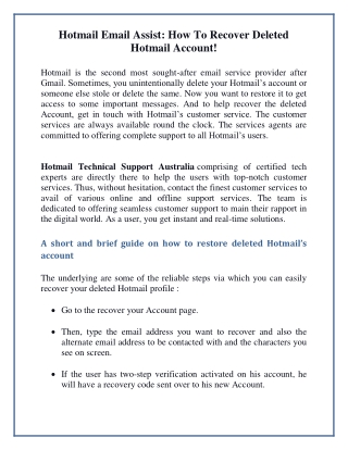 Hotmail Email Assist: How To Recover Deleted Hotmail Account!