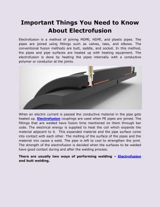 Important Things You Need to Know About Electrofusion