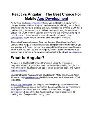 React vs Angular – The Best Choice For Mobile App Development