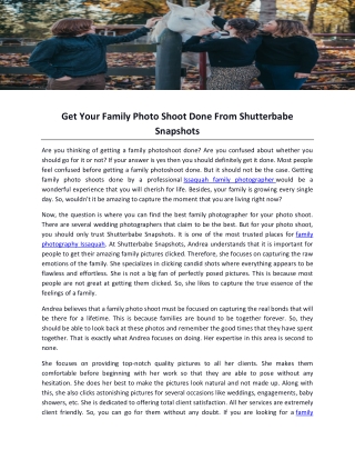 Get Your Family Photo Shoot Done From Shutterbabe Snapshots