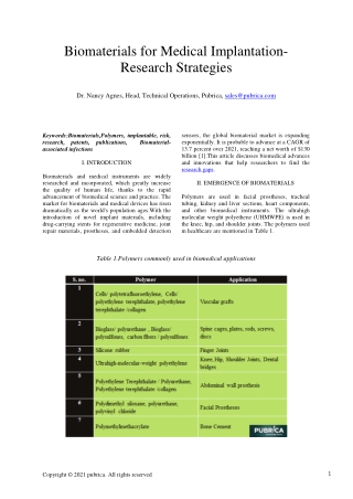 Biomaterials for medical implantation - Research strategies - Pubrica