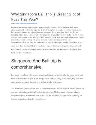 Why Singapore Bali Trip is Creating lot of Fuss This Year