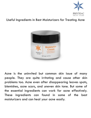 Useful Ingredients in Best Moisturizers for Treating Acne