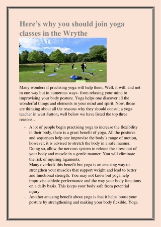 Here’s why you should join yoga classes in the Wrythe