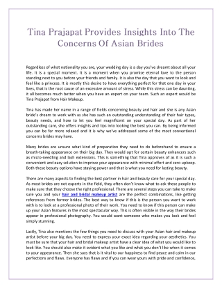 Tina Prajapat Provides Insights Into The Concerns Of Asian Brides