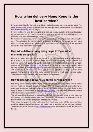 How wine delivery Hong Kong is the best service