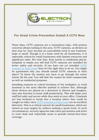 For Great Crime Prevention Install A CCTV Now