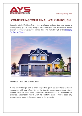 COMPLETING YOUR FINAL WALK-THROUGH