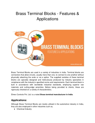 Brass Terminal Blocks - Features & Applications
