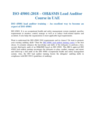 ISO 45001:2018 Lead Auditor Training Course