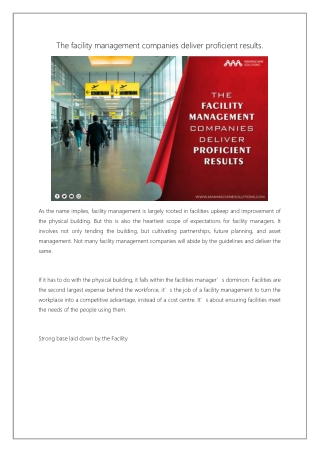 The facility management companies are very Tactful