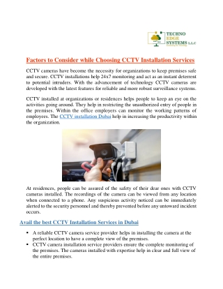 Factors to Consider while Choosing CCTV Installation Services