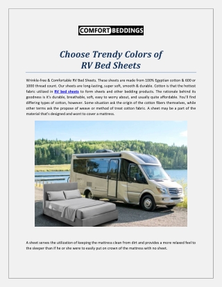 RV Bed Sheets Available in Trendy Colors