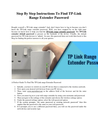 Step By Step Instructions To Find TP-Link Range Extender Password
