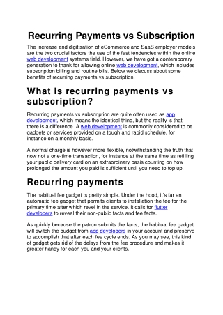 Recurring Payments vs Subscription