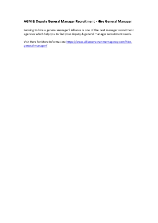AGM & Deputy General Manager Recruitment - Hire General Manager