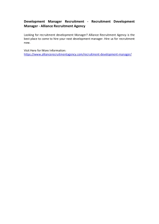 Development Manager Recruitment - Recruitment Development Manager