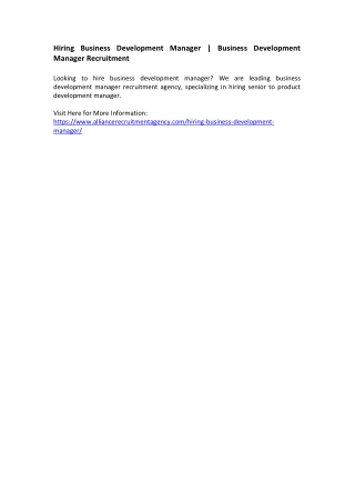 Hiring Business Development Manager - Business Development Manager Recruitment