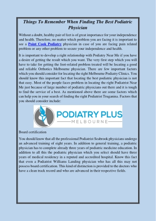 Things To Remember When Finding The Best Podiatric Physician