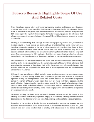 Tobacco Research Highlights Scope Of Use And Related Costs