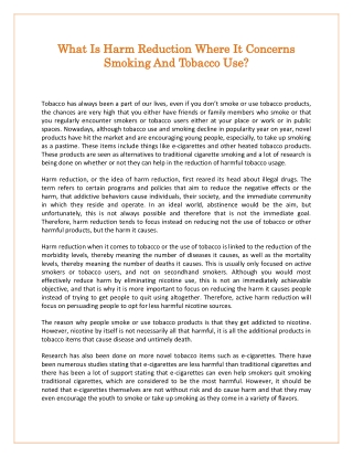 What Is Harm Reduction Where It Concerns Smoking And Tobacco Use