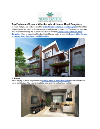 Top Features of Luxury Villas for sale at Hennur Road Bangalore
